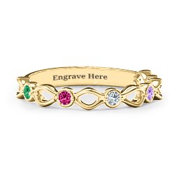 Five-Stone Family Forever Band in 10K Solid Yellow Gold with Emerald, Ruby, Cubic Zirconia, Amethyst, and Blue Sapphire