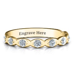 Vintage Glamour Accented Band in 10K Solid Yellow Gold with Cubic Zirconia, Amethyst Premium Zirconia, Red Premium Zirconia, and Amethyst
