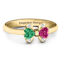 Beauty And The Bow Ring in 10K Solid Yellow Gold with Emerald, Ruby, and White Premium Zirconia
