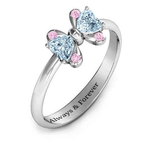 Beauty And The Bow Ring – Sterling Silver with Aquamarine and Fancy Pink Premium Zirconia