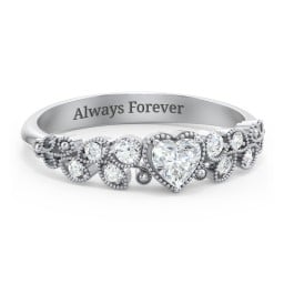 Heart Cut Gemstone Ring with Milgrain and Leaf Detailing