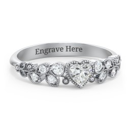 Heart Cut Gemstone Ring with Milgrain and Leaf Detailing