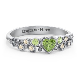 Heart Cut Gemstone Ring with Milgrain and Leaf Detailing