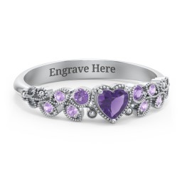 Heart Cut Gemstone Ring with Milgrain and Leaf Detailing