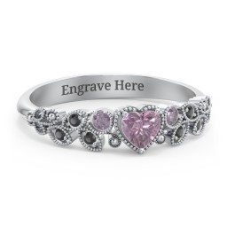 Heart Cut Gemstone Ring with Milgrain and Leaf Detailing