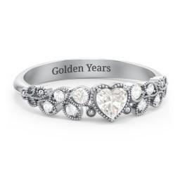 Heart Cut Gemstone Ring with Milgrain and Leaf Detailing