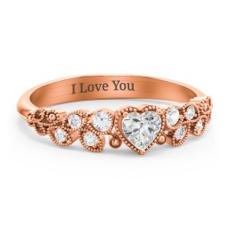 Heart Cut Gemstone Ring with Milgrain and Leaf Detailing