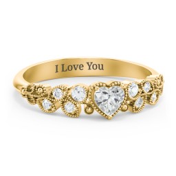 Heart Cut Gemstone Ring with Milgrain and Leaf Detailing