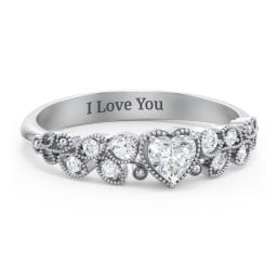 Heart Cut Gemstone Ring with Milgrain and Leaf Detailing