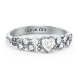 Heart Cut Gemstone Ring with Milgrain and Leaf Detailing