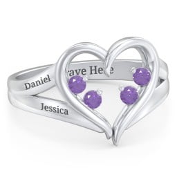 Engravable Split Shank Heart Ring with Gemstones