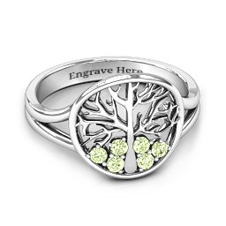 Always Around Love 6 Stone Family Tree Ring in 925 Sterling Silver with Peridot