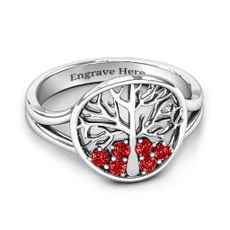 Always Around Love 6 Stone Family Tree Ring in 925 Sterling Silver with Garnet