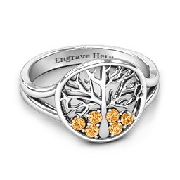 Always Around Love 6 Stone Family Tree Ring in 925 Sterling Silver with Citrine