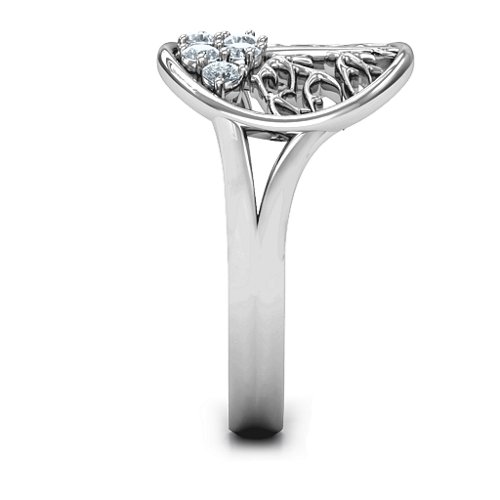 Always Around Love 6 Stone Family Tree Ring – 10K White Gold with Cubic Zirconia