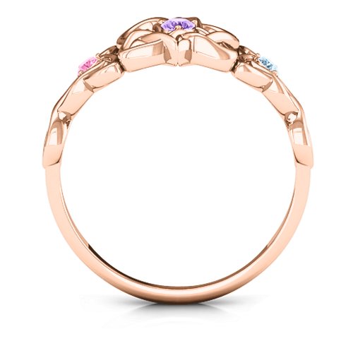 Triple Trinity Celtic Heart Ring – 10K Rose Gold with Amethyst, Pink Tourmaline, and Aquamarine