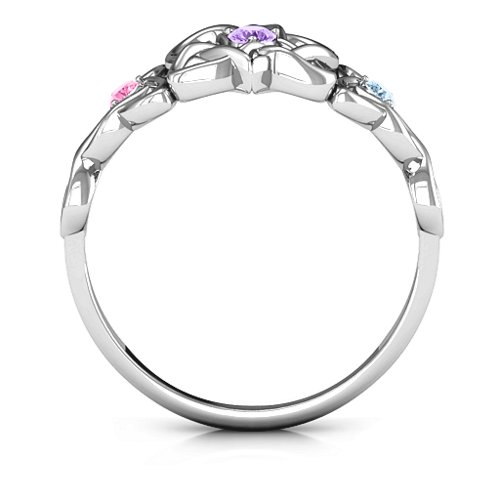 Triple Trinity Celtic Heart Ring – Sterling Silver with Amethyst, Pink Tourmaline, and Aquamarine