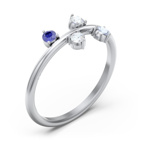 Stacking Ring with 1-5 Stones – Sterling Silver with Cubic Zirconia, Blue Sapphire, and Aquamarine