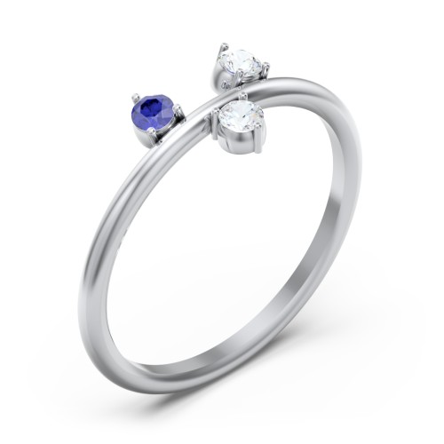 Stacking Ring with 1-5 Stones – Sterling Silver with Cubic Zirconia and Blue Sapphire