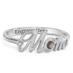 All About Mom Birthstone Ring in 925 Sterling Silver with Smokey Quartz
