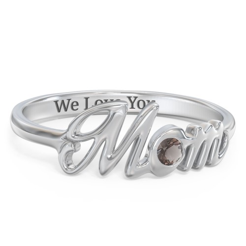 All About Mom Birthstone Ring – Sterling Silver with Smokey Quartz