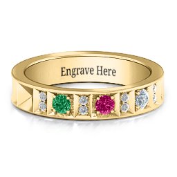 Contemporary Elegance Birthstone Band in 10K Solid Yellow Gold with Emerald, Ruby, Cubic Zirconia, and Amethyst Premium Zirconia