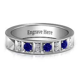 Contemporary Elegance Birthstone Band in 925 Sterling Silver with Blue Sapphire
