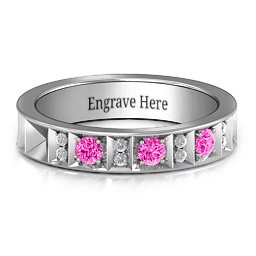 Contemporary Elegance Birthstone Band in 925 Sterling Silver with Pink Tourmaline and Fancy Pink Premium Zirconia