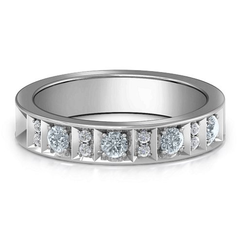 Contemporary Elegance Birthstone Band – Sterling Silver with Cubic Zirconia and White Premium Zirconia