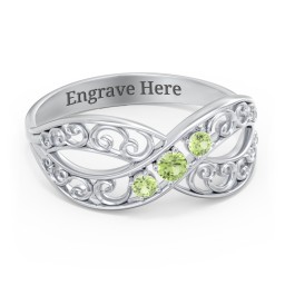 3 Stone Filigree Infinity Ring in 925 Sterling Silver with Peridot