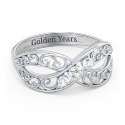 3 Stone Filigree Infinity Ring in 925 Sterling Silver with Cubic Zirconia