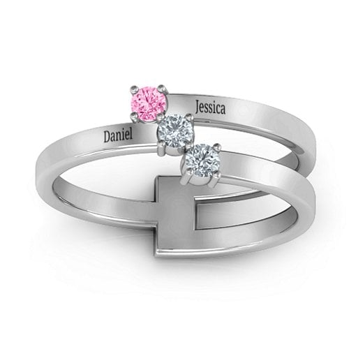 Diagonal Dazzle Ring With 2-3 Gemstones