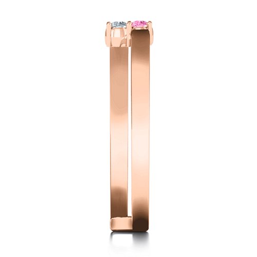 Diagonal Dazzle Ring With 2-3 Gemstones – 10K Rose Gold with Pink Tourmaline and Cubic Zirconia