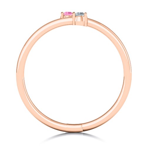 Diagonal Dazzle Ring With 2-3 Gemstones – 10K Rose Gold with Pink Tourmaline and Cubic Zirconia