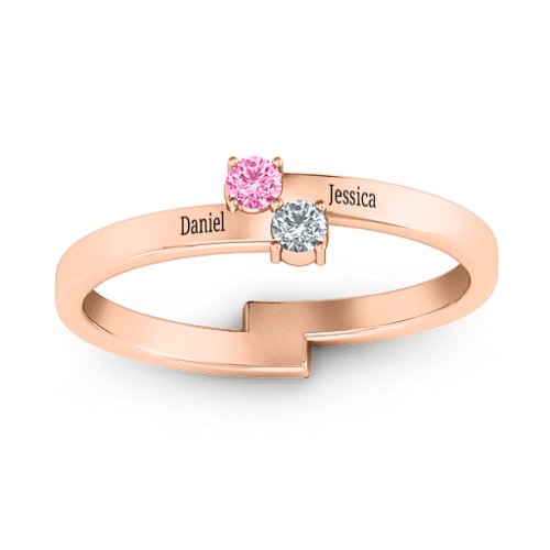 Diagonal Dazzle Ring With 2-3 Gemstones – 10K Rose Gold with Pink Tourmaline and Cubic Zirconia