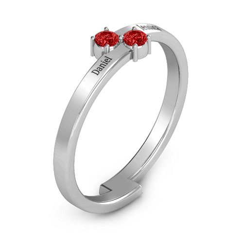 Diagonal Dazzle Ring With 2-3 Gemstones – Sterling Silver with Garnet