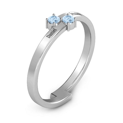 Diagonal Dazzle Ring With 2-3 Gemstones – Sterling Silver with Aquamarine