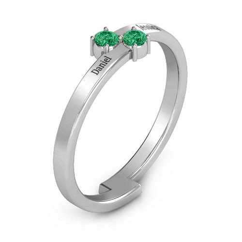 Diagonal Dazzle Ring With 2-3 Gemstones – Sterling Silver with Emerald
