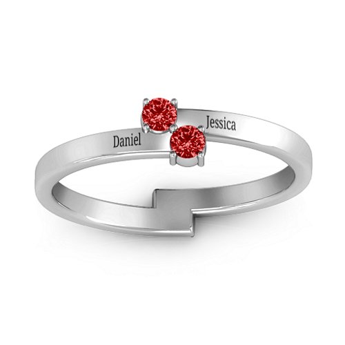Diagonal Dazzle Ring With 2-3 Gemstones – Sterling Silver with Garnet