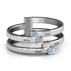 Diagonal Dazzle Ring With 4-5 Gemstones – Sterling Silver with Cubic Zirconia