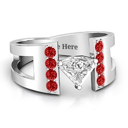 Contemporary Cutout Ring With Accents in 925 Sterling Silver with White Premium Zirconia and Garnet