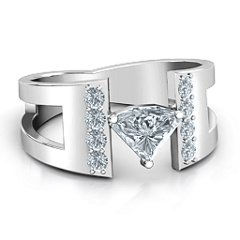Contemporary Cutout Ring With Accents – 10K White Gold with White Premium Zirconia and Cubic Zirconia