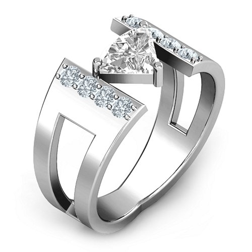 Contemporary Cutout Ring With Accents – 10K White Gold with White Premium Zirconia and Cubic Zirconia