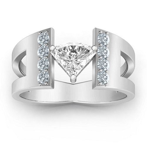 Contemporary Cutout Ring With Accents – 10K White Gold with White Premium Zirconia and Cubic Zirconia