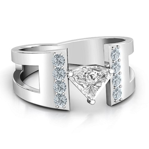 Contemporary Cutout Ring With Accents – 10K White Gold with White Premium Zirconia and Cubic Zirconia