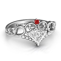 Dreams Do Come True Tiara Ring in 925 Sterling Silver with White Premium Zirconia and Garnet
