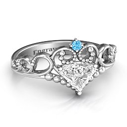 Dreams Do Come True Tiara Ring in 925 Sterling Silver with White Premium Zirconia and Blue Topaz