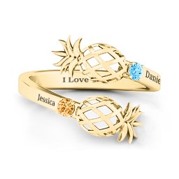 Pineapple Passion Wraparound Ring in 10K Solid Yellow Gold with Blue Topaz and Citrine