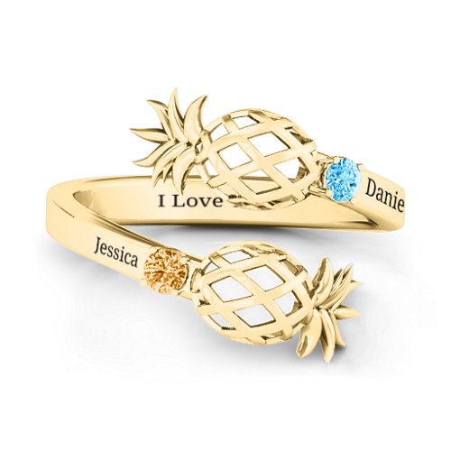 Pineapple Passion Wraparound Ring – 10K Yellow Gold with Blue Topaz and Citrine