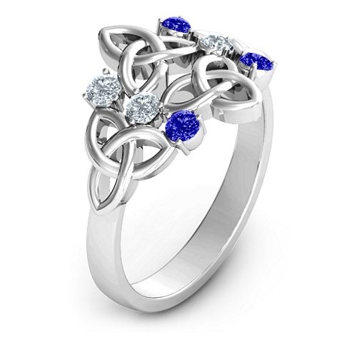 Celtic Charm Ring – Sterling Silver with Cubic Zirconia and Blue Sapphire